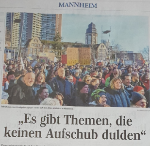 Bericht über "Aufstehen für Demokratie" im Mannheimer Morgen am 13.02.2025